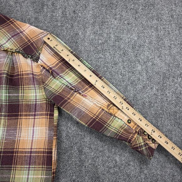 BDG Shirt Womens XS Multicolor Plaid Flannel Raw Hem Button Up Relaxed Fit Boho - Picture 9 of 16